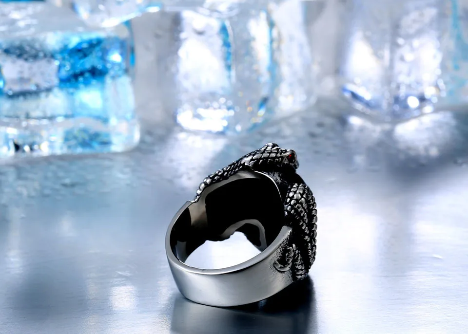 "SkullSnake" - stainless steel vintage snake ring 5