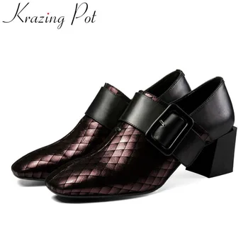 Krazing pot European style genuine leather classic square toe chunky med heels buckle strap mixed colors plus size pumps L27
Krazing pot European style genuine leather classic square toe chunky med heels buckle strap mixed colors plus size pumps L27