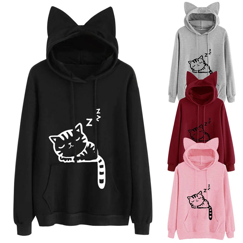 Cat Pattern pink black Harajuku Ear Hooded Muje Women Hoodies Autumn Winter Long Sleeve warm Kawaii Sweatshirt femme tops 2019
Cat Pattern pink black Harajuku Ear Hooded Muje Women Hoodies Autumn Winter Long Sleeve warm Kawaii Sweatshirt femme tops 2019