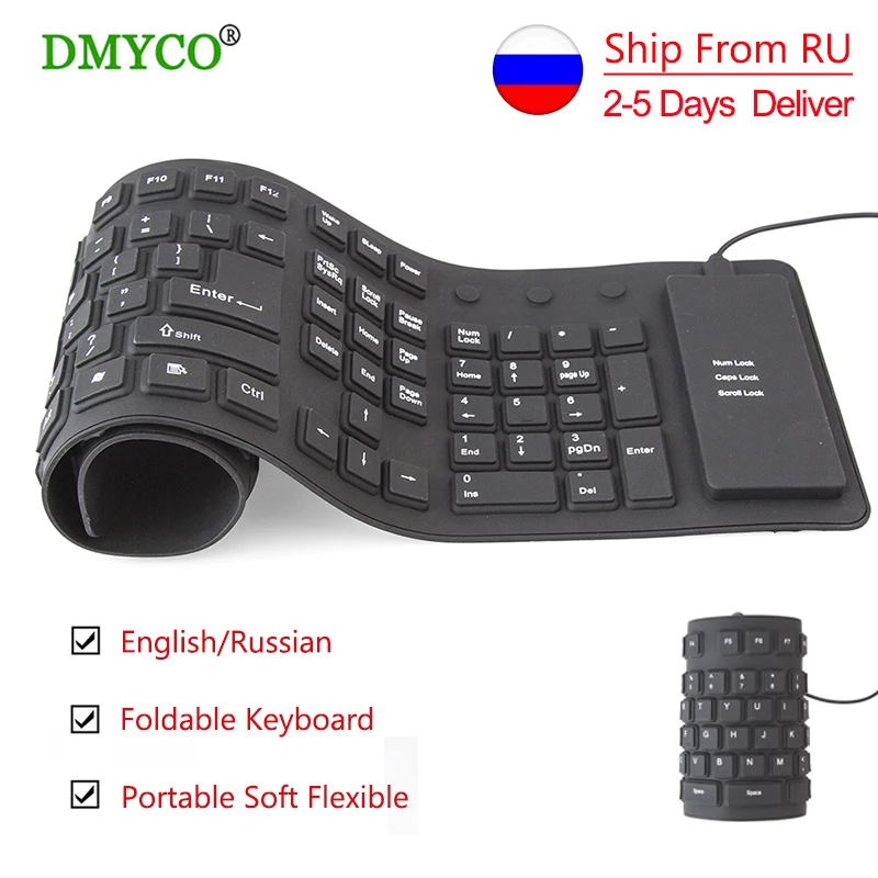 

HOT SALE 109 Keys USB Wired Gaming Keyboard Foldable Waterproof Ultralight English/Russian Gaming Keyboard for PC Desktop laptop