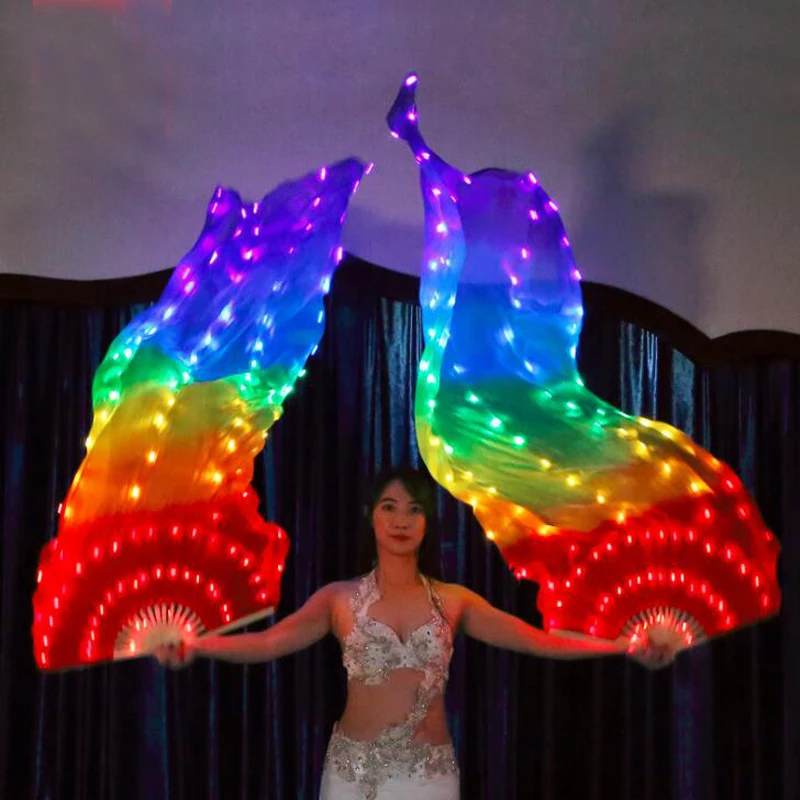 

New Belly Dance LED lights Silk Fan Veils colorful Rainbow Stage Performance Props LED Fan Veil for Oriental Dancing Fans