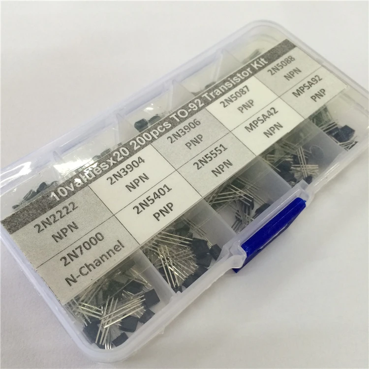 10Values x20 200pcs TO-92 Transistor Assortment Assorted Kit 2N2222 2N3904 2N3906 2N5087 2N5088 2N7000 MPSA42 MPSA92 etc
10Values x20 200pcs TO-92 Transistor Assortment Assorted Kit 2N2222 2N3904 2N3906 2N5087 2N5088 2N7000 MPSA42 MPSA92 etc