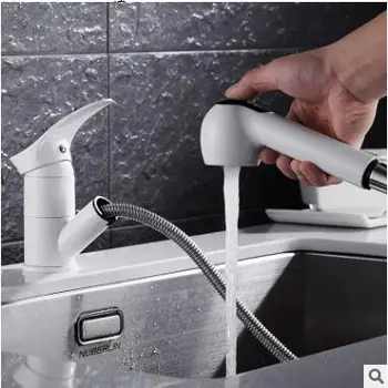 White kitchen faucet hot and cold sink faucet European pull faucet 
White kitchen faucet hot and cold sink faucet European pull faucet