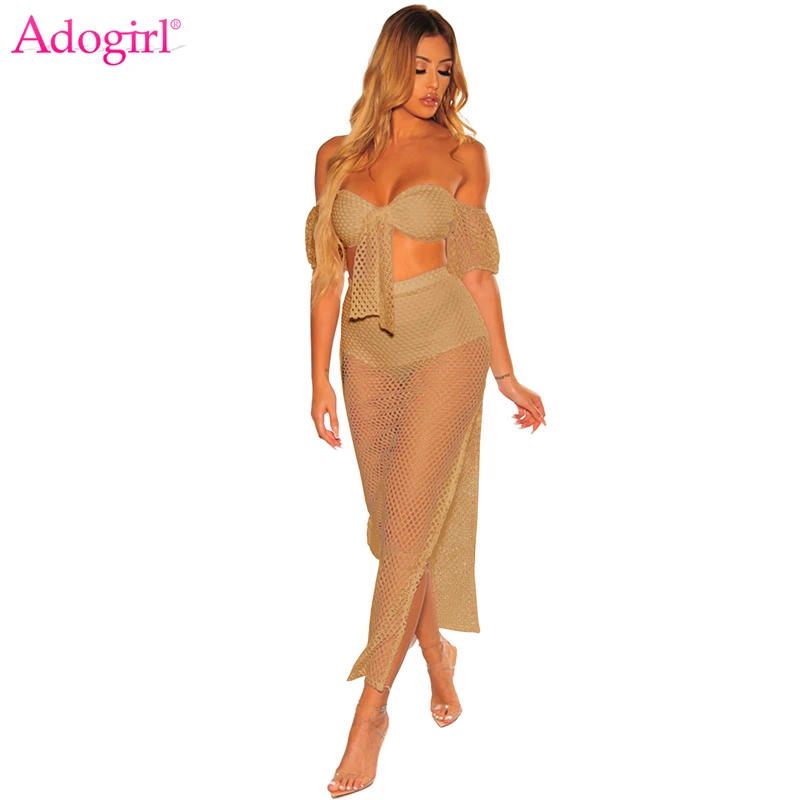 Adogirl Sexy Hollow Out Mesh Two Piece Set Summer Beach Dress Strapless Short Lantern Sleeve Crop Top High Slit Maxi Skirt Suits
Adogirl Sexy Hollow Out Mesh Two Piece Set Summer Beach Dress Strapless Short Lantern Sleeve Crop Top High Slit Maxi Skirt Suits