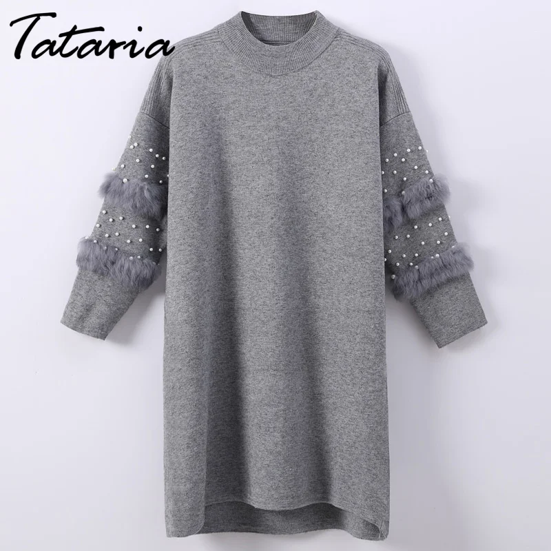 Womens Pearl Sweater Beading Long Sleeve Knnited Dress Feminino Long Pullover Sweater For Women Rabbit Fur Tops For Woman
Womens Pearl Sweater Beading Long Sleeve Knnited Dress Feminino Long Pullover Sweater For Women Rabbit Fur Tops For Woman