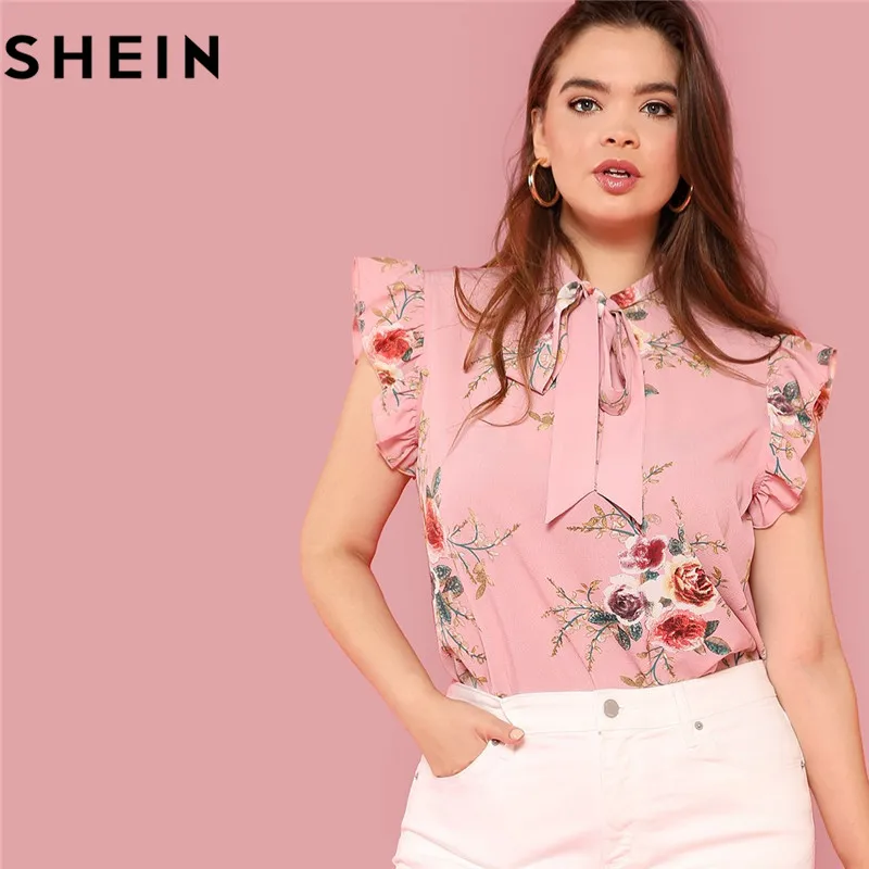 SHEIN Floral Print Pink Ruffle Sleeve Tie Neck Plus Size Elegant Women Blouses Summer Fashion Office Lady Sleeveless Top Blouse
SHEIN Floral Print Pink Ruffle Sleeve Tie Neck Plus Size Elegant Women Blouses Summer Fashion Office Lady Sleeveless Top Blouse