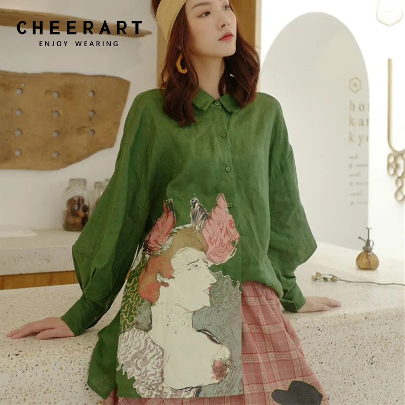 Cheerart Green Vintage Blouse Women Open Back Top Plus Size Loose Print Long Sleeve Blouse Femme Autumn 2018
Cheerart Green Vintage Blouse Women Open Back Top Plus Size Loose Print Long Sleeve Blouse Femme Autumn 2018