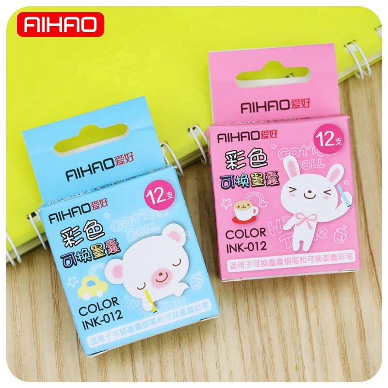 AIHAO Student 12 pcs/lot (1 bag ) 12 Colores Disposable Fountain Pen Ink Cartridge Refills Office School Supplies 420
AIHAO Student 12 pcs/lot (1 bag ) 12 Colores Disposable Fountain Pen Ink Cartridge Refills Office School Supplies 420