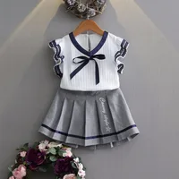 Teen casual clothing sets girl suit butterfly sleeve Pleat blouse pleated skirt childrens clothing school uniforms for girls image