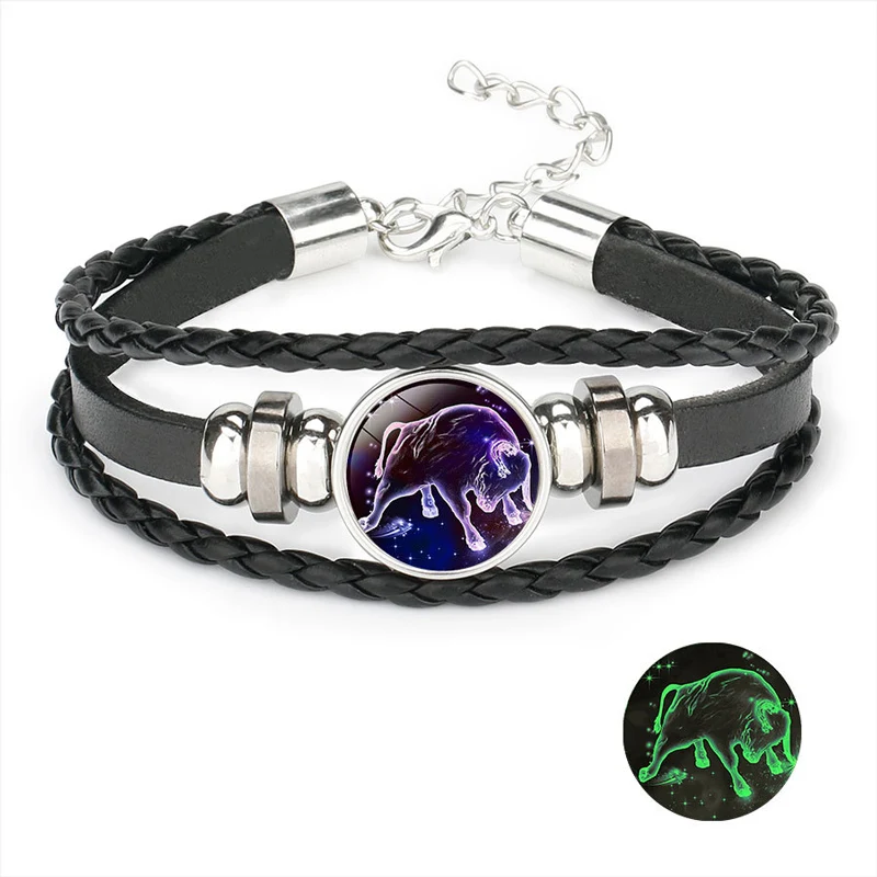 NIUYITID Luminous 12 Constellation Bracelet For Women Men Braided Leather Rope Braclet Horoscope Adjustable Jewelry Dropshipping (13)