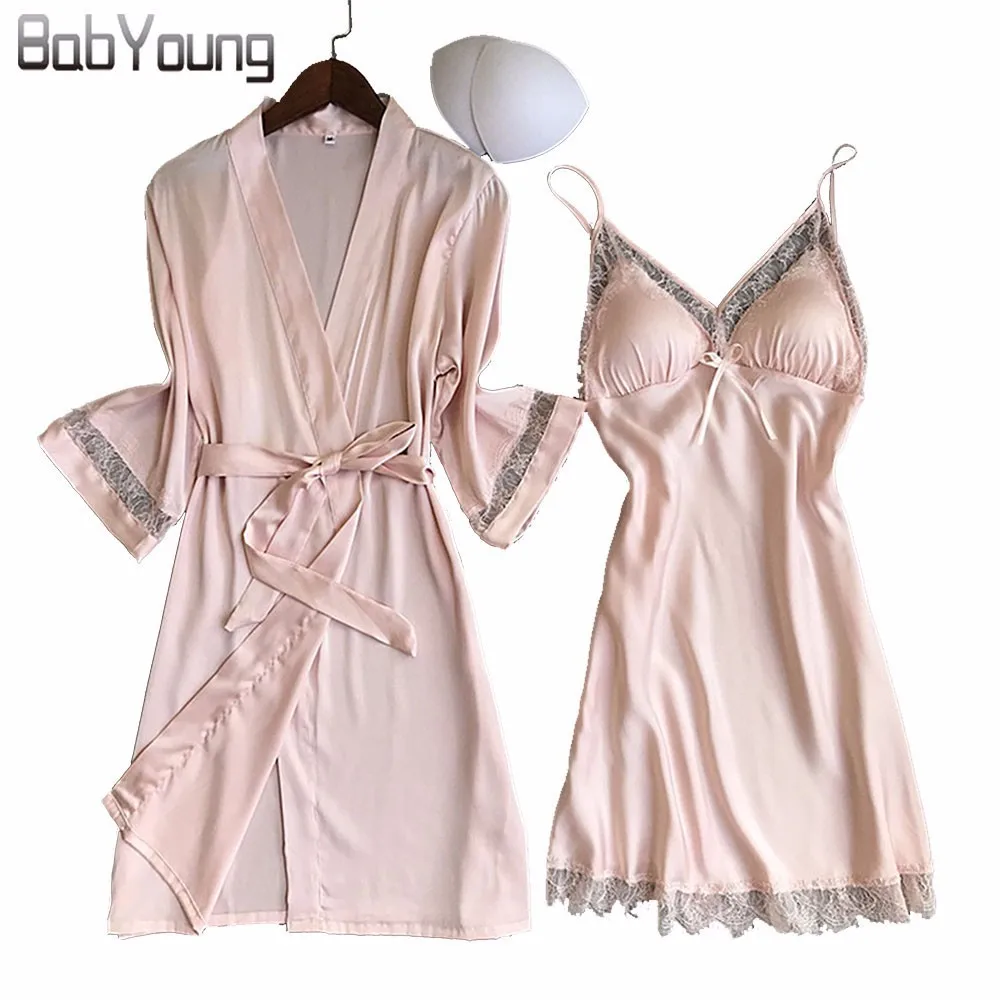 BabYoung Winter Nightwear Twinset Silk Pajamas Set Women Long Sleeve Bathrobe Sexy Robes Set Camisole Lace Night Sleep Dress
BabYoung Winter Nightwear Twinset Silk Pajamas Set Women Long Sleeve Bathrobe Sexy Robes Set Camisole Lace Night Sleep Dress