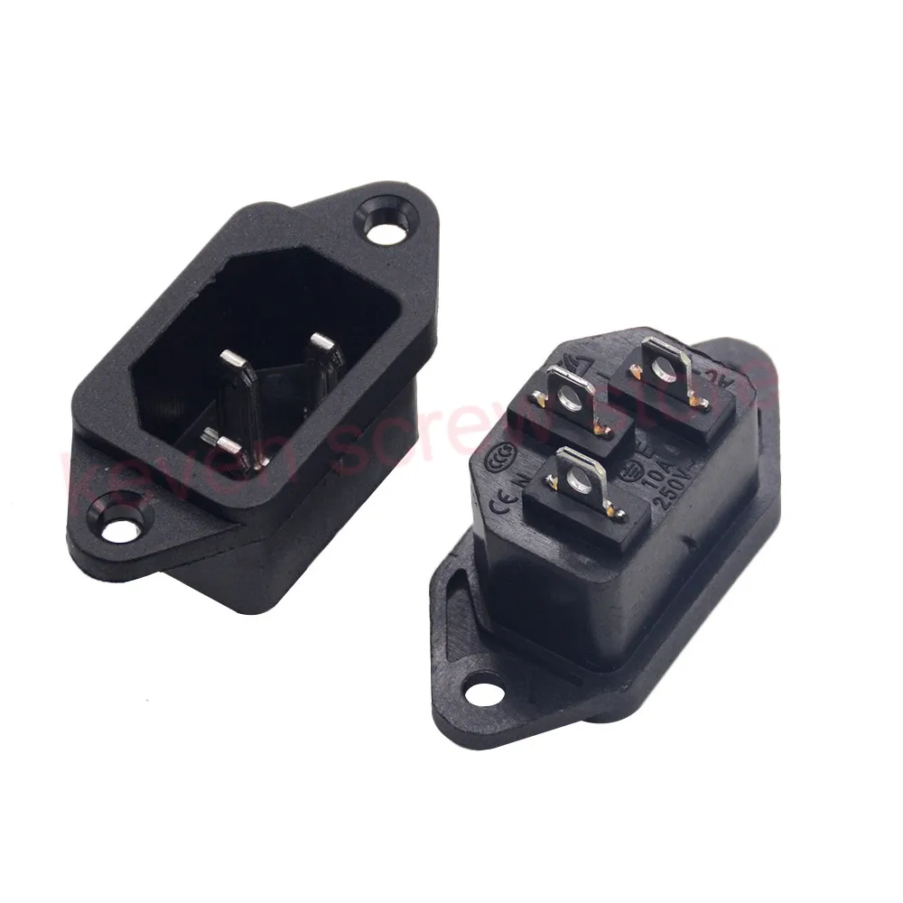 AC 250V 10A 5PCS 3P IEC320 C14 Male Plug Panel Power Inlet Sockets Connectors