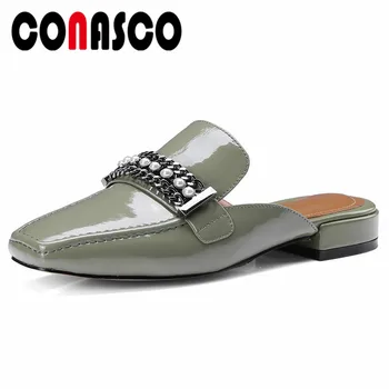 CONASCO Fashion Women Mules Shoes Low Heels Punk Chains Pearls Wedding Party Shoes Woman Comfort Slippers Patent Leather Pumps
CONASCO Fashion Women Mules Shoes Low Heels Punk Chains Pearls Wedding Party Shoes Woman Comfort Slippers Patent Leather Pumps
