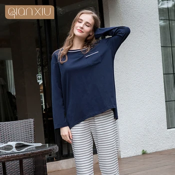 2019 Autumn Female Casual Loosen Pajama sets Ladies Cotton Sleepwear suit Women O-neck collar Long sleeve Two-piece sets Striped
2019 Autumn Female Casual Loosen Pajama sets Ladies Cotton Sleepwear suit Women O-neck collar Long sleeve Two-piece sets Striped