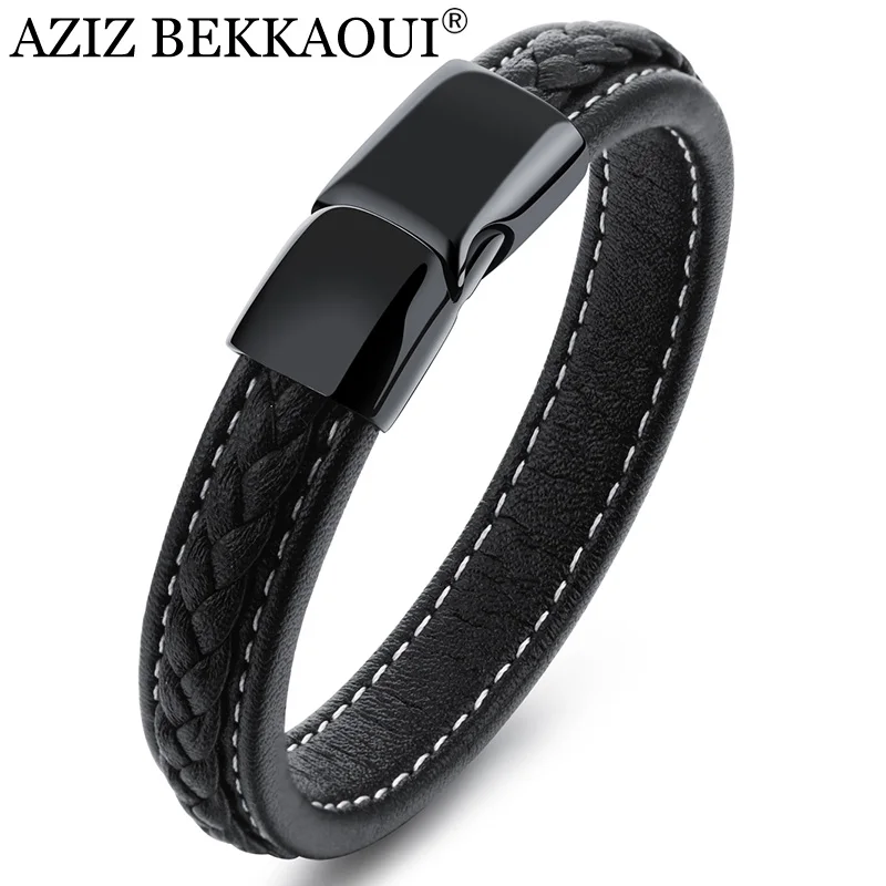 AZIZ BEKKAOUI Black Leather Bracelet for Men Vintage Rope Chain Stainless Steel Magnetic Clasp Bangle Male Jewelry Dropshipping
AZIZ BEKKAOUI Black Leather Bracelet for Men Vintage Rope Chain Stainless Steel Magnetic Clasp Bangle Male Jewelry Dropshipping
