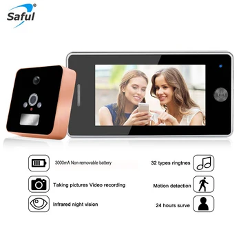 Saful 7 Languages Door Camera Motion Detect Video Recording 3000mAh No Disturbing Door Peephole Camera IR Video Peephole Viewer
Saful 7 Languages Door Camera Motion Detect Video Recording 3000mAh No Disturbing Door Peephole Camera IR Video Peephole Viewer