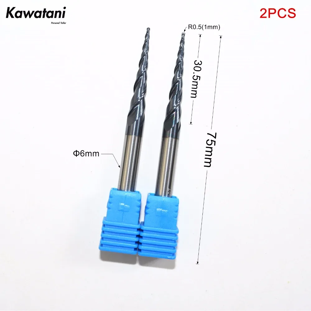 2PCS-6mm*R0.5*30.5*75L,CNC TiALN solid carbide end mill,woodworking conical router bit,2 flutes taper ball nose milling cutter
2PCS-6mm*R0.5*30.5*75L,CNC TiALN solid carbide end mill,woodworking conical router bit,2 flutes taper ball nose milling cutter