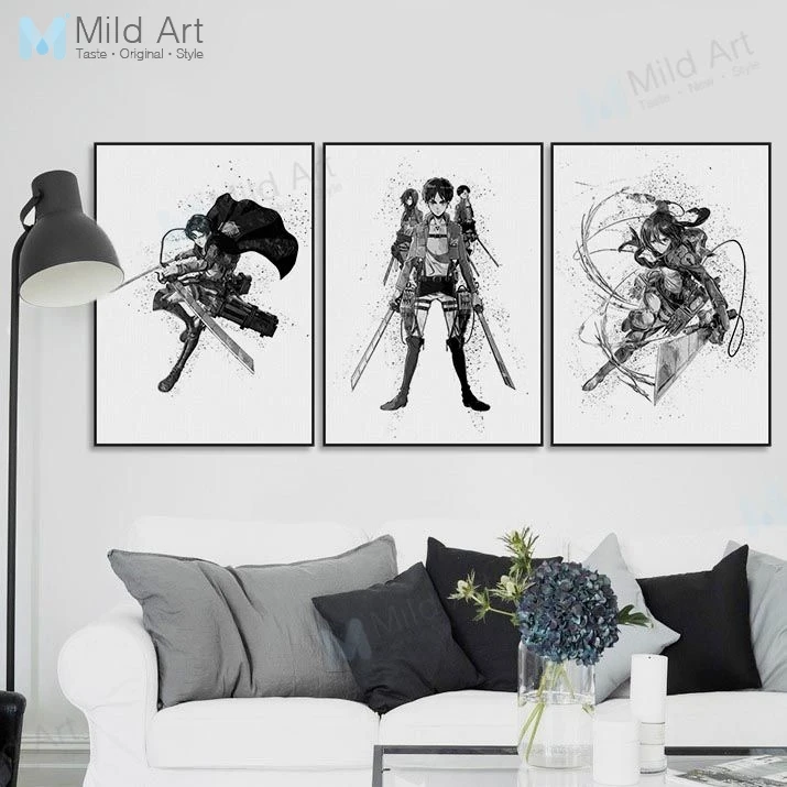 Black White Abstract Geometric Japanese Pop Anime Titan Levi Posters Prints Mikasa Wall Art Pictures Home Decor Canvas Painting Aliexpress