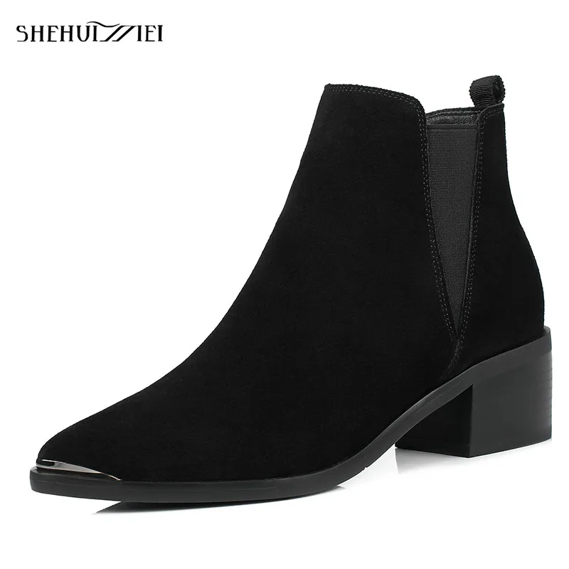 SHEHUIMEI Cow Suede Women Ankle Boots Chelsea Boots Pointed Toe Shoes Woman Bootie Autumn Winter Fashion Boots for Women 34-43
SHEHUIMEI Cow Suede Women Ankle Boots Chelsea Boots Pointed Toe Shoes Woman Bootie Autumn Winter Fashion Boots for Women 34-43