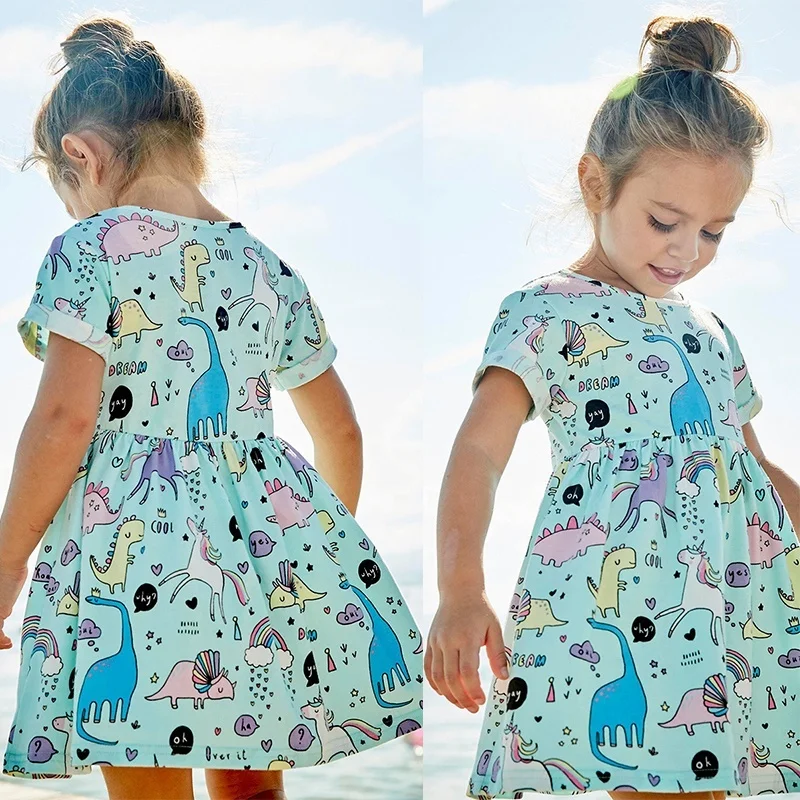 Летнее платье принцессы для девочек детское с рисунком динозавра маленьких