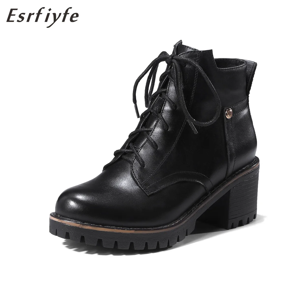 ESRFIYFE 2018 New Winter Fashion Women Boots High Heels Platform Lace Up Leather Short Booties Black Ladies Shoes Good Quality
ESRFIYFE 2018 New Winter Fashion Women Boots High Heels Platform Lace Up Leather Short Booties Black Ladies Shoes Good Quality