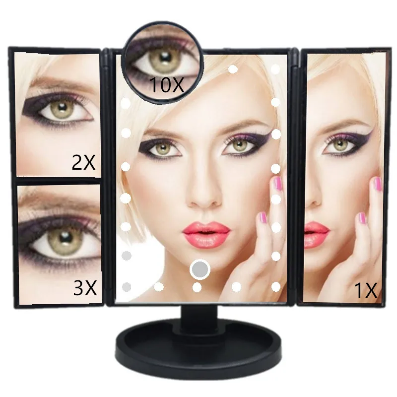 LED Touch Screen 22 Light Makeup Mirror Table Desktop Makeup 1X/2X/3X/10X Magnifying Mirrors Vanity 3 Folding Adjustable Mirror
LED Touch Screen 22 Light Makeup Mirror Table Desktop Makeup 1X/2X/3X/10X Magnifying Mirrors Vanity 3 Folding Adjustable Mirror