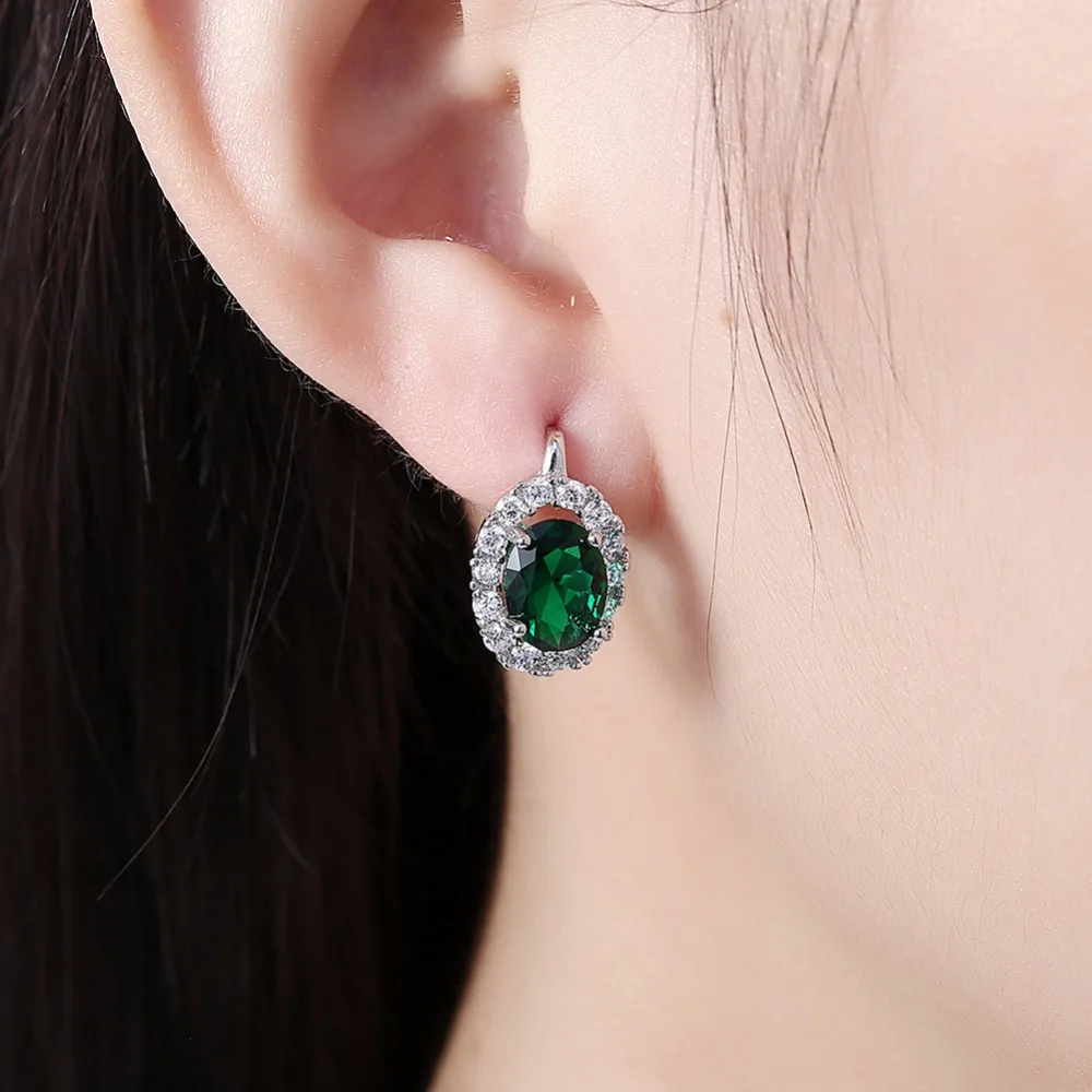 CHUKUI Trendy Silver Color Oval Green CZ Zirocn Small Huggie Hoop Earrings For Women Fashion Jewelry Wholesale (9)