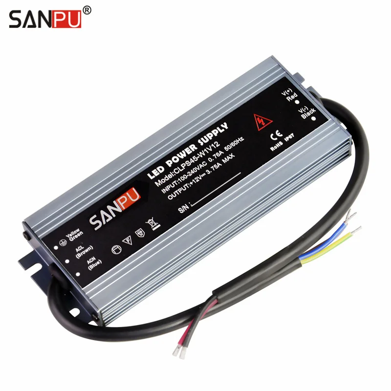 SANPU 12V Power Supply Waterproof IP67 45W 110V 220V AC to DC 12 Volt Lighting Transformer LED Driver Ultra Thin Slim for LEDs
SANPU 12V Power Supply Waterproof IP67 45W 110V 220V AC to DC 12 Volt Lighting Transformer LED Driver Ultra Thin Slim for LEDs