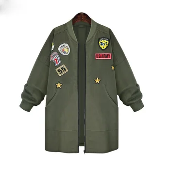 Plus Size 5XL Bomber Jacket Coat Women Spring Autumn Long Sleeve Badge Patches Embroidered Army Green Long Outwear Coat
Plus Size 5XL Bomber Jacket Coat Women Spring Autumn Long Sleeve Badge Patches Embroidered Army Green Long Outwear Coat