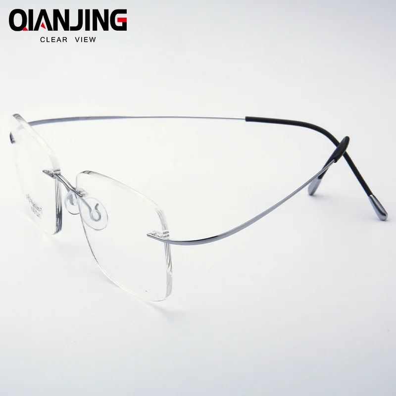 

QJ Pure Titanium Eyeglasses Rimless flexible Optical Frame Prescription Spectacle Frameless Glasses Eye glasses 010 Line Temple