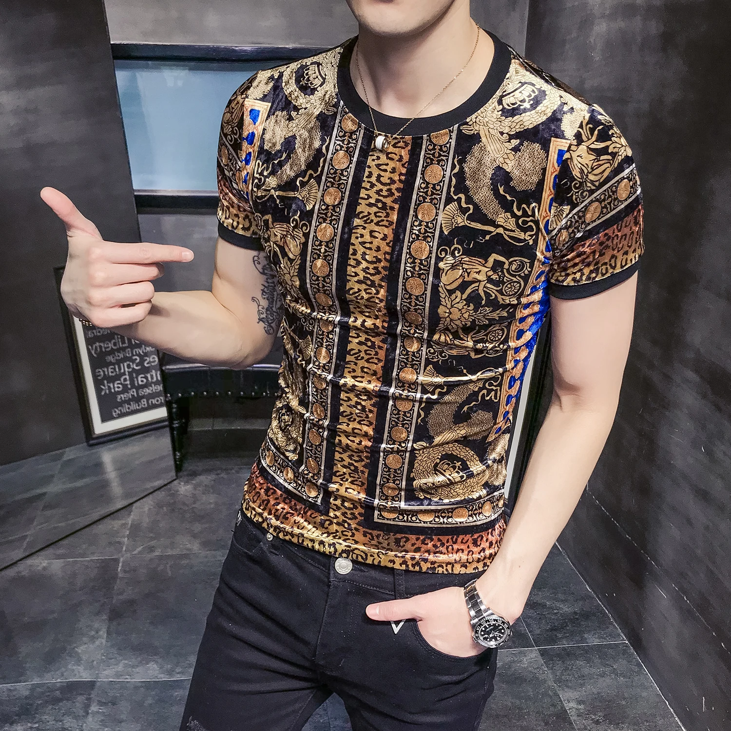 men t shirt han edition cultivate morality men with short sleeves printed web Leopard print short wave B333 3570 P45
men t shirt han edition cultivate morality men with short sleeves printed web Leopard print short wave B333 3570 P45