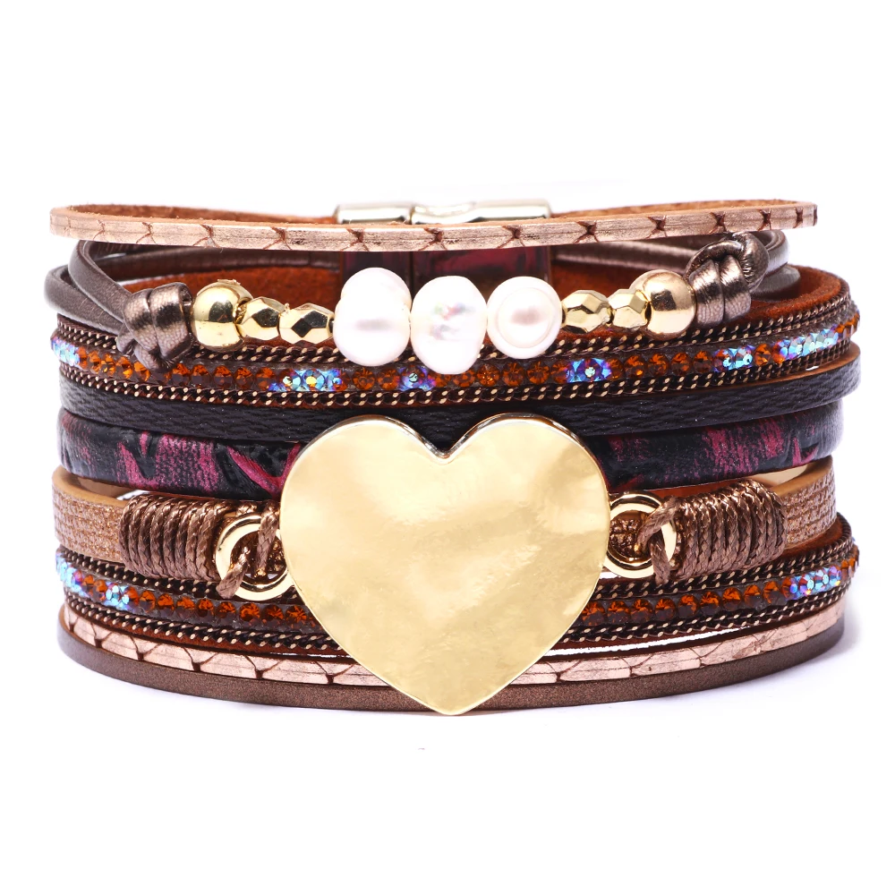 Creative Bohemian Heart Shape Cabochon Bracelets Women Multi-layer Leather Pearl Magnet Clasp Bracelet Bangle Jewelry for Gift
Creative Bohemian Heart Shape Cabochon Bracelets Women Multi-layer Leather Pearl Magnet Clasp Bracelet Bangle Jewelry for Gift