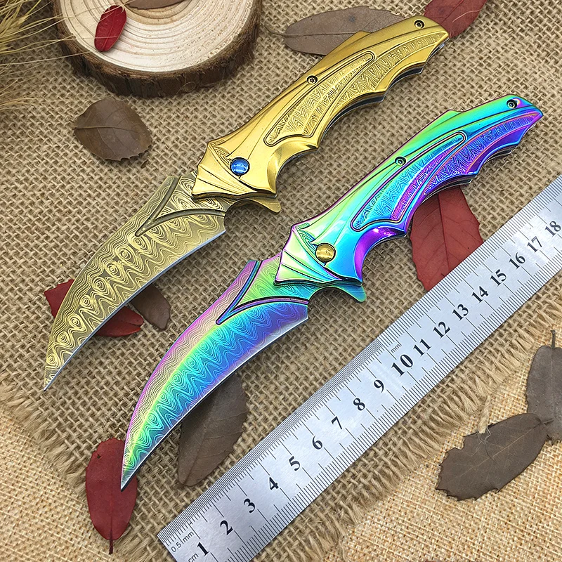 Survival karambit folding knife Tactical Damascus color titanium Combat Portable Tools Utility pocket Knives Outdoor faca CS GO
Survival karambit folding knife Tactical Damascus color titanium Combat Portable Tools Utility pocket Knives Outdoor faca CS GO