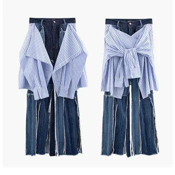Luxury Designer Brand Skirt for Women Stitching Contrast Stripe Sleeves Broken Side Wide Leg Jeans
Luxury Designer Brand Skirt for Women Stitching Contrast Stripe Sleeves Broken Side Wide Leg Jeans