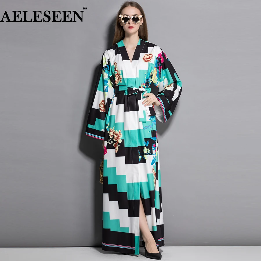AELESEEN Split Loose Runway Maxi Cardigan Dress Full Sleeve Autumn Elegant 2018 Floral Print Belt Contrast Color long Dress
AELESEEN Split Loose Runway Maxi Cardigan Dress Full Sleeve Autumn Elegant 2018 Floral Print Belt Contrast Color long Dress