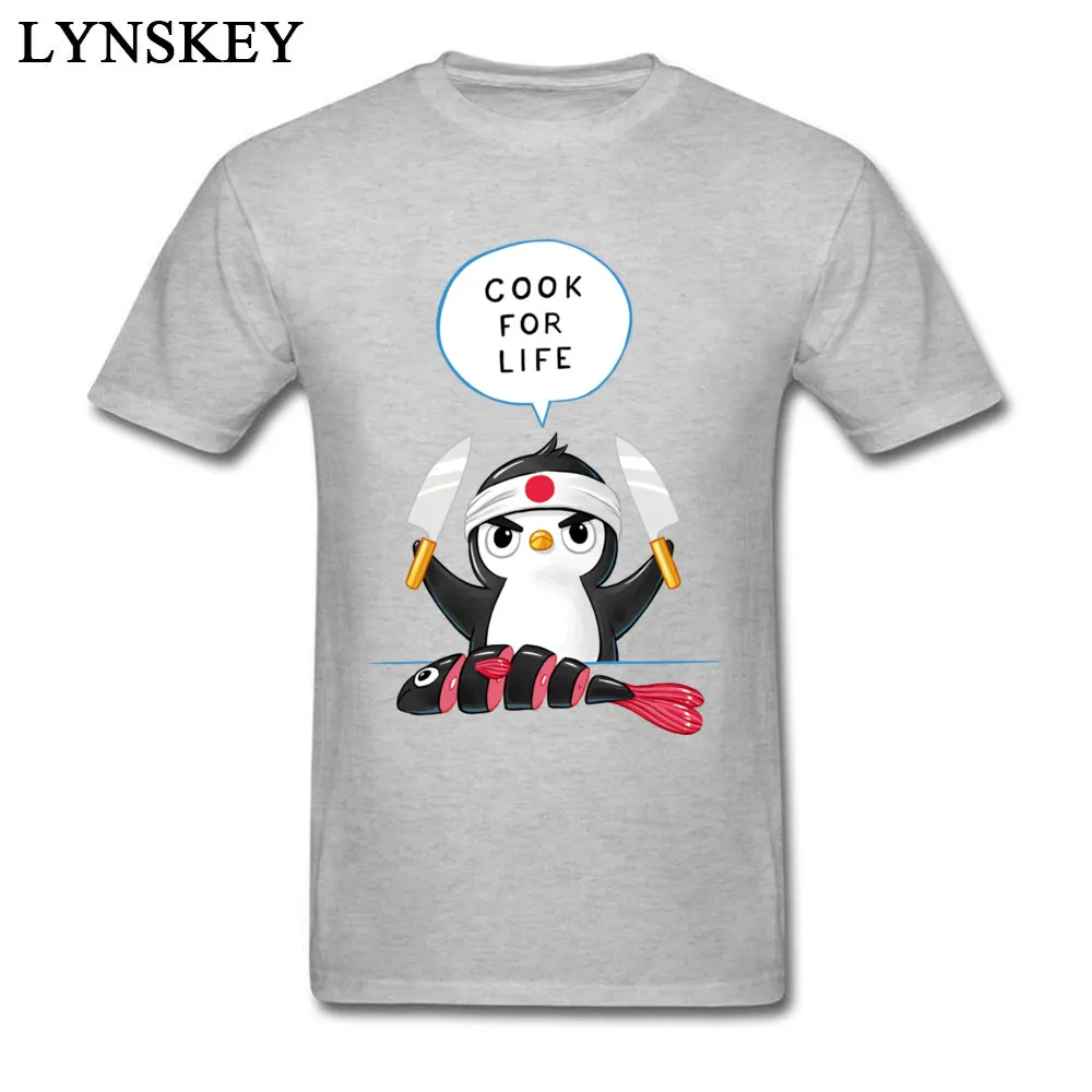 100% Cotton Tops T Shirt Penguin Chef for Men Normal T Shirts Casual 2017 Hot Sale Round Collar Short Sleeve Sweatshirts Penguin Chef grey