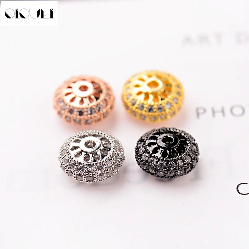 

Pave White Rhinestone Round Shape Spacer Beads Fits For DIY Bracelet Necklace Jewelry Making CZ Copper Pendant Connectors