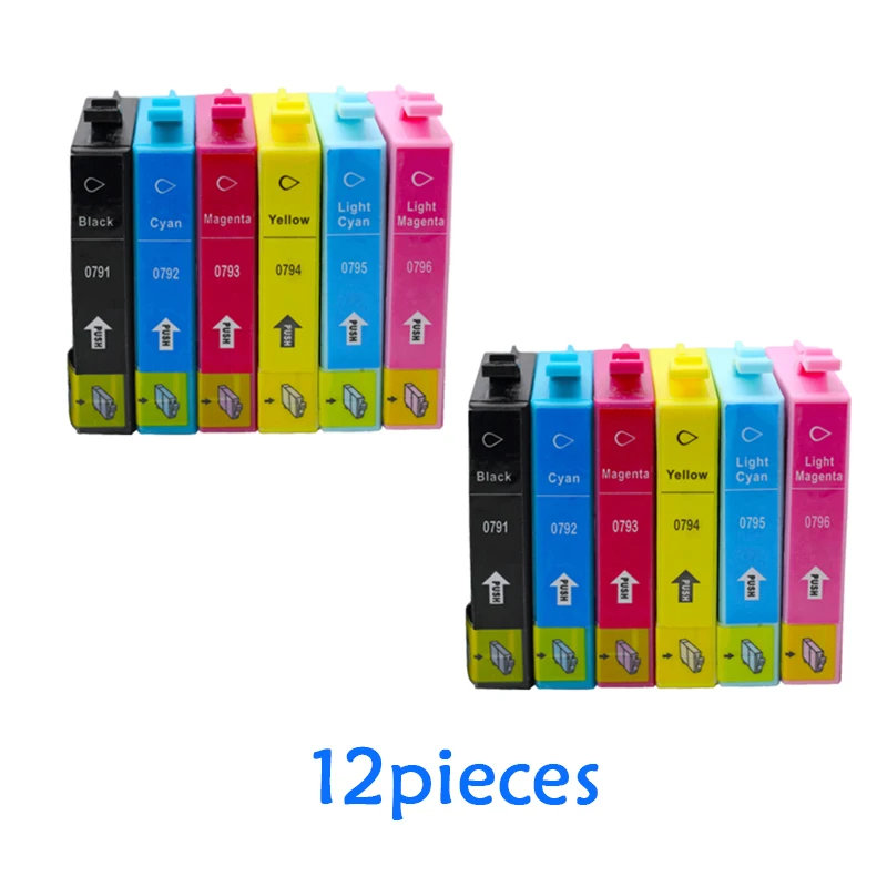 

T0791 12pcs Full compatible Ink Cartridge For Epson Stylus Photo PX660 P50 PX650 PX700W PX710W PX720WD 1500 1400 1410 Printer