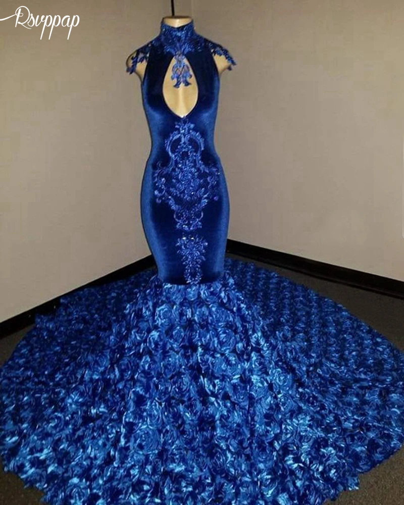 Long Prom Dresses 2020 Elegant Mermaid High Neck Sexy Flowers Royal Blue Floor Length African Black Girl Velvet Prom Dress
Long Prom Dresses 2020 Elegant Mermaid High Neck Sexy Flowers Royal Blue Floor Length African Black Girl Velvet Prom Dress