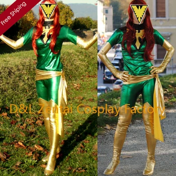 Free Shipping DHL Wholesale Amazing X-Men Phoenix Shiny Metallic Gold & Green Superhero Zentai Catsuit Costume Halloween Costume
Free Shipping DHL Wholesale Amazing X-Men Phoenix Shiny Metallic Gold & Green Superhero Zentai Catsuit Costume Halloween Costume