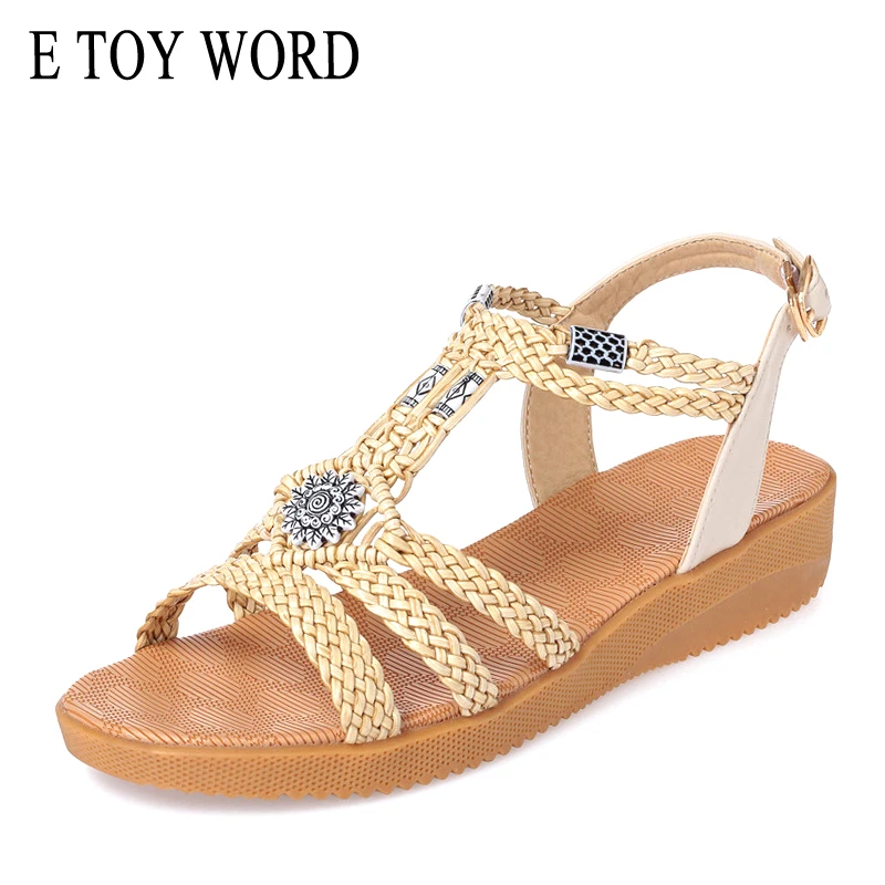 E TOY WORD Womens sandals flat sandals open toe 2019 summer new woven women shoes soft bottom large size Bohemian beach shoes
E TOY WORD Womens sandals flat sandals open toe 2019 summer new woven women shoes soft bottom large size Bohemian beach shoes