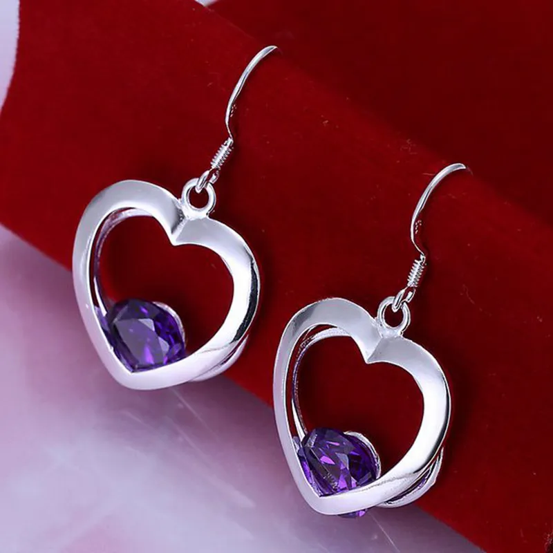 Wholesale 925 jewelry silver plated earrings, 925 jewelry silver plated fashion jewelry, Purple Stone Heart Earrings E199
Wholesale 925 jewelry silver plated earrings, 925 jewelry silver plated fashion jewelry, Purple Stone Heart Earrings E199