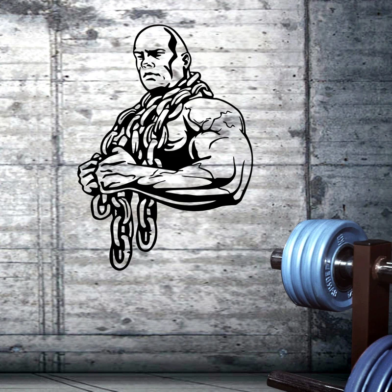 Gym Sticker Ironmen Fitness Iron Chain Crossfit Dumbbell Decal Body-building Posters Wall Decals Parede Decor Gym Sticker JSL029