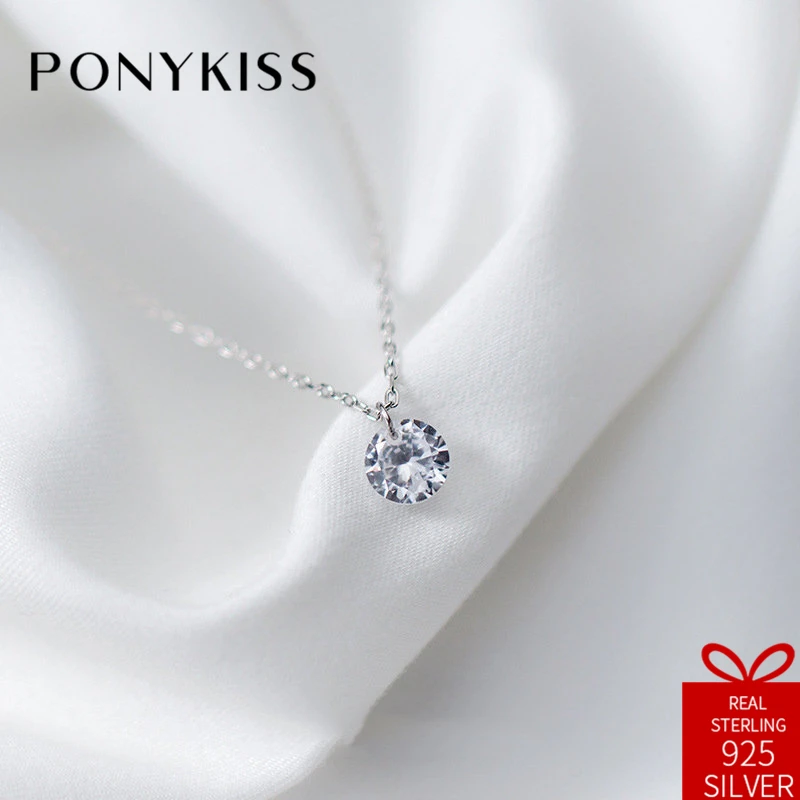 

PONYKISS Romantic Real 925 Sterling Silver Gorgeous Zircon Pendant Necklace Chain Women Fine Jewelry Engagement Party Gift