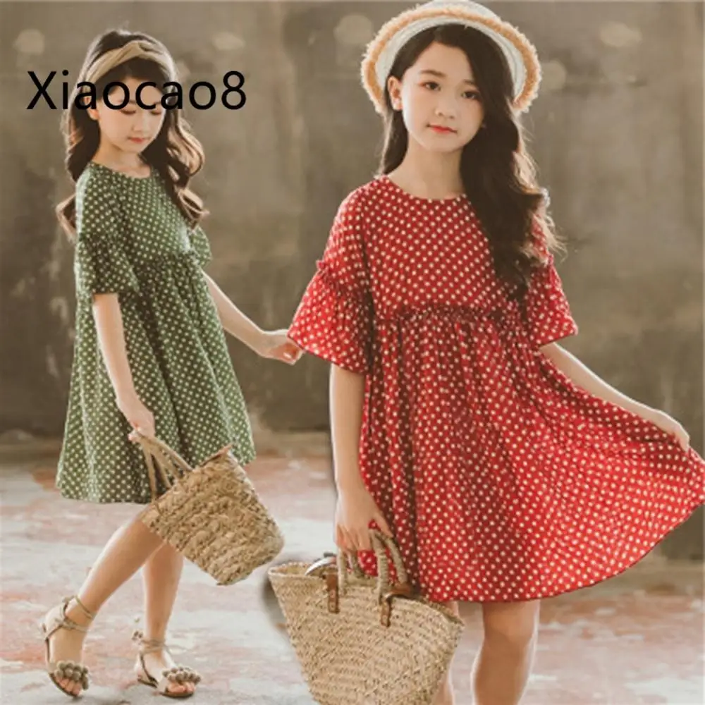 Red green dot chiffon short sleeve children dress 2019 summer knee length casual kids dresses for girls party princess costume
Red green dot chiffon short sleeve children dress 2019 summer knee length casual kids dresses for girls party princess costume