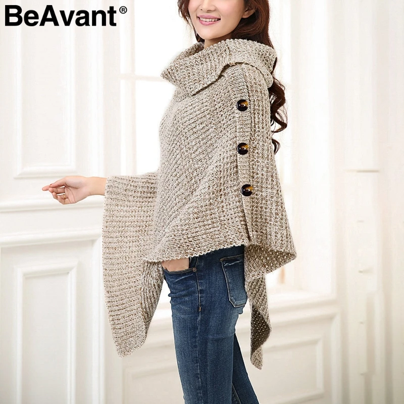 BeAvant Knitted turtleneck cloak winter sweater Women Elegant button casual christmas pullover 2018 Oversize jumpers pull femme
BeAvant Knitted turtleneck cloak winter sweater Women Elegant button casual christmas pullover 2018 Oversize jumpers pull femme