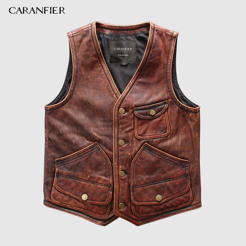 CARANFIER Mens Retro 100% Cowhide Vests Brand Angel Motorcycle Biker Sleeveless Jacket Male Brand Angel Genuine Leather Vests
CARANFIER Mens Retro 100% Cowhide Vests Brand Angel Motorcycle Biker Sleeveless Jacket Male Brand Angel Genuine Leather Vests