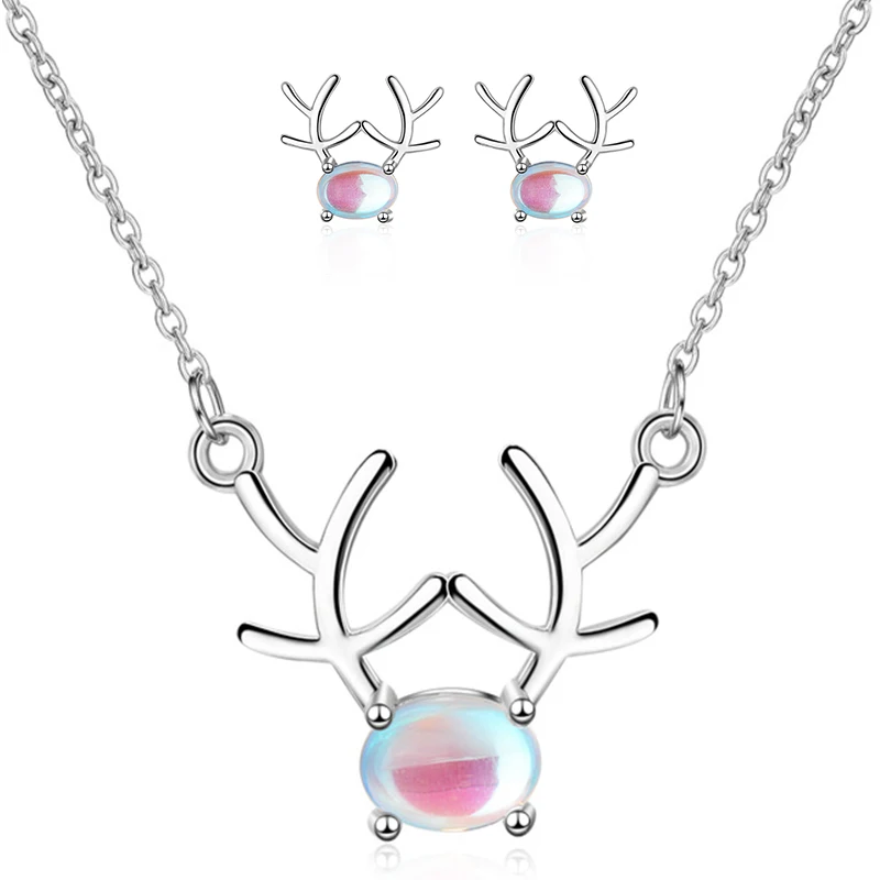 XIYANIKE 925 Sterling Silver Korean Style Cute Little Antler Jewelry Sets Shine Moon Stone For Women Girl Gift Necklace Earrings
XIYANIKE 925 Sterling Silver Korean Style Cute Little Antler Jewelry Sets Shine Moon Stone For Women Girl Gift Necklace Earrings