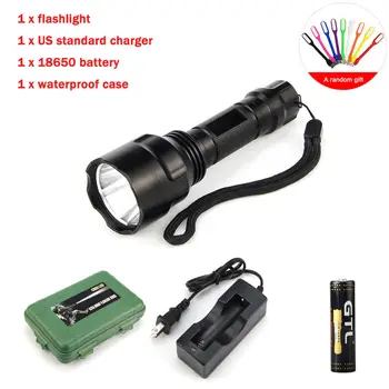 

C8 XML T6 18650 LED Flashlight 1000 lumens 5 mode outdoor waterproof spotlight torch hunting tactics LED flashlight battery set