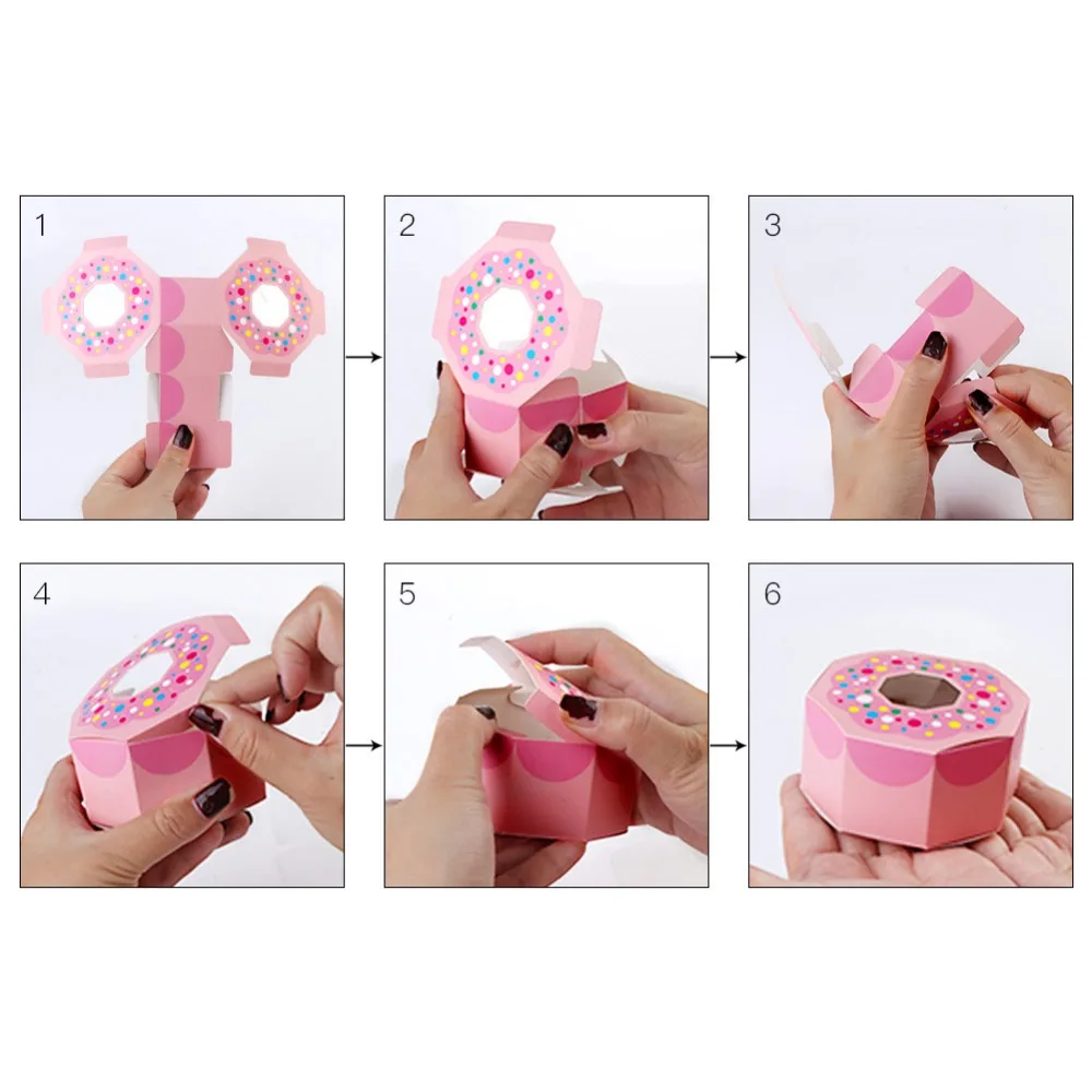 OurWarm 10 шт розовый пончик коробка конфет шестигранные коробки для пончиков
